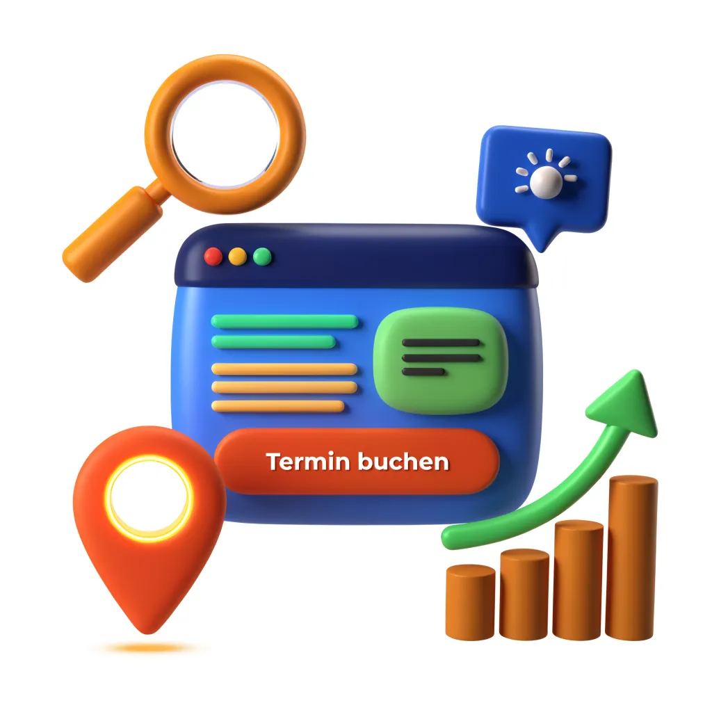 Illustration: Website, die lokal gefunden wird und Kunden bringt